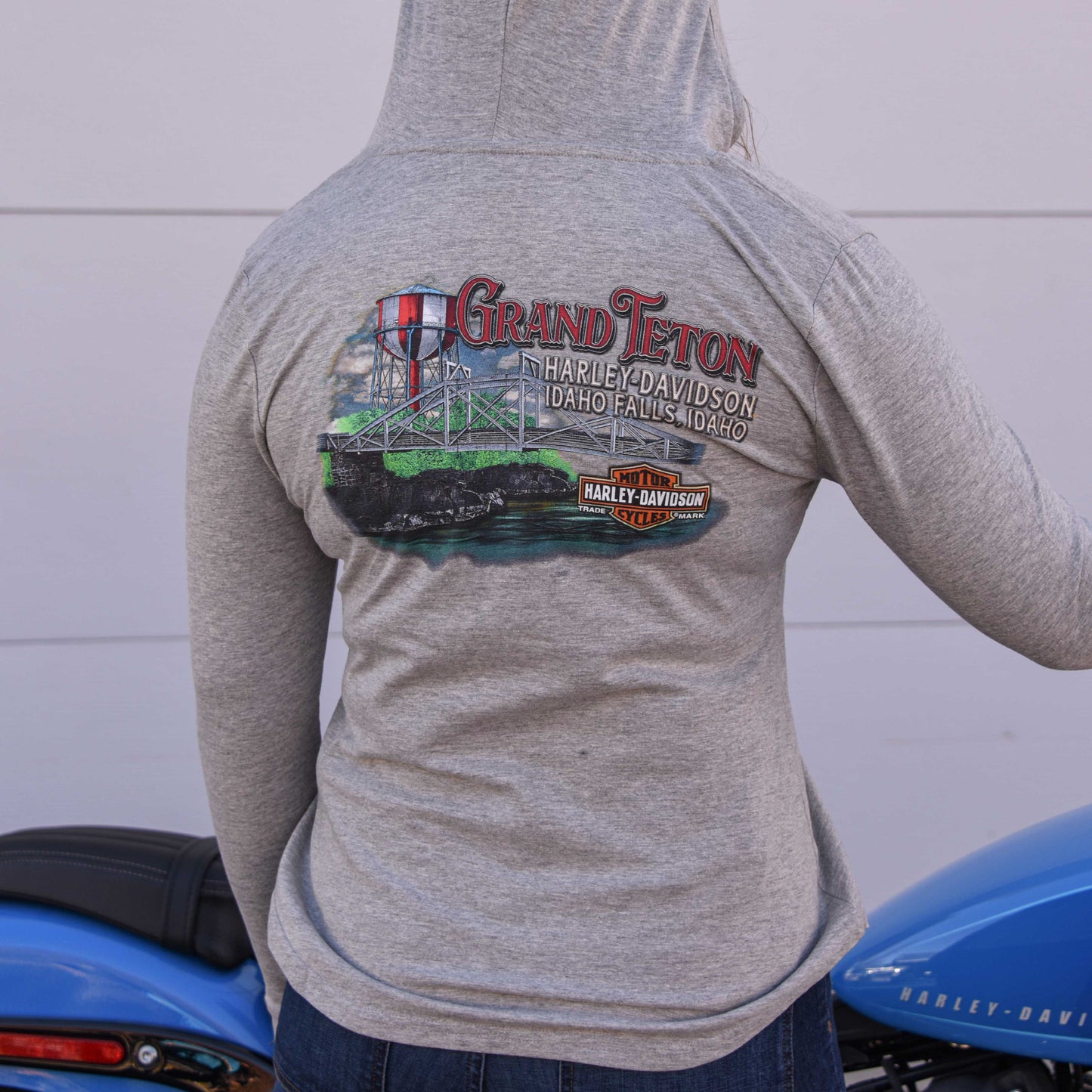 Grand Teton Harley-Davidson Crushing It Hooded Shirt w/ Water Tower Back