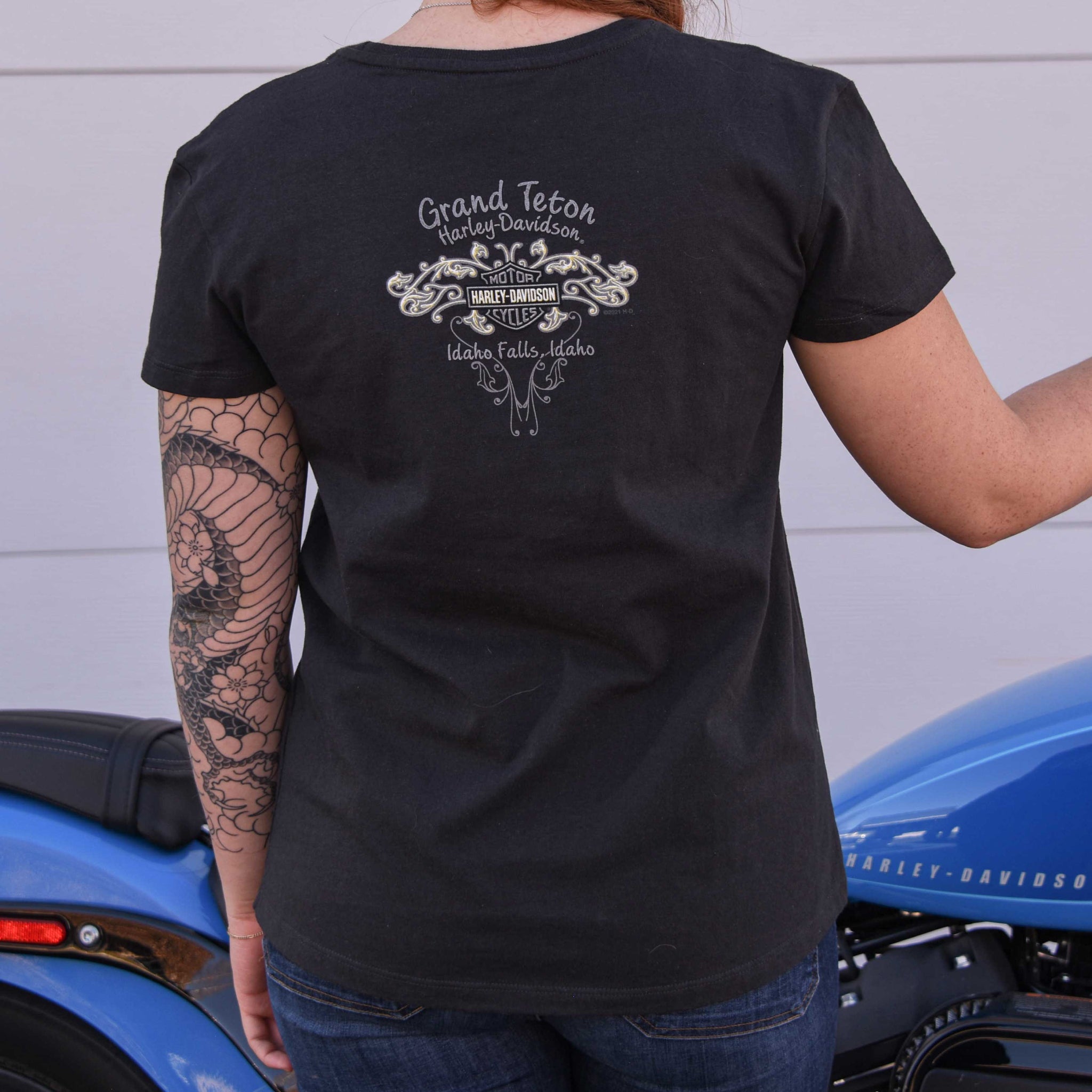 Grand Teton Harley Davidson Rider T Shirt w Teton Harley Back